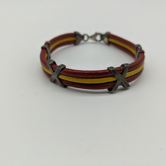 Two Tone Leather and Sterling Silver Cuff - Picture 4 of 4